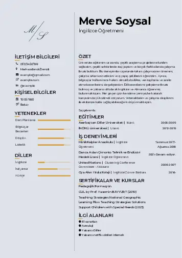 Yabancı Dil Öğretmeni Cv Örnekleri cv indir
